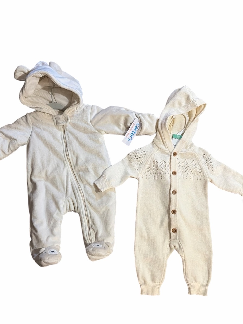 Carter's Cream Hooded Knit & Fleece One-Piece Set